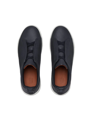 Zegna Grained Leather Low-Top Slip-On Sneakers with Contrast Sole
