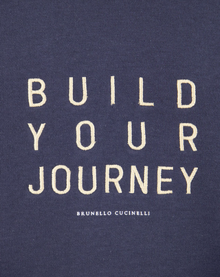 Brunello Cucinelli Cotton Print Crew-Neck Sweatshirt with Layered Hem Navy