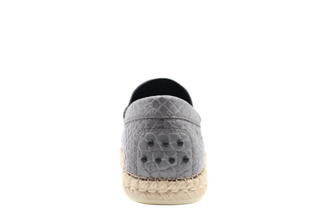 Tods Croc-Embossed Leather Espadrille with Raffia Sole Grey