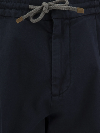 Brunello Cucinelli Cotton Pleated Drawstring Trousers Navy