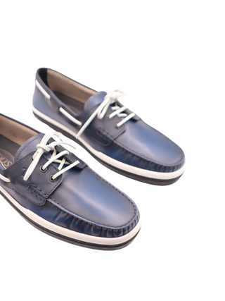 Tods Baltic Blue Leather White-Laced Boat Shoes