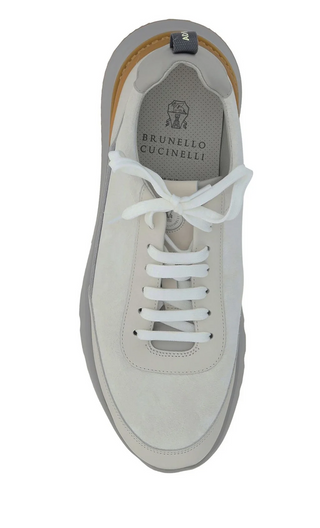 Brunello Cucinelli Logo Embossed Lace-Up Sneakers In White