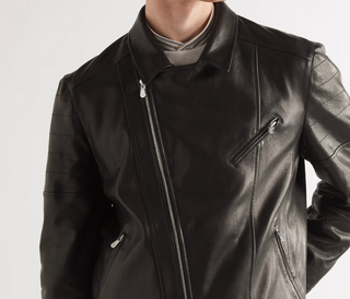 Brunello Cucinelli Leather Asymmetrical Zip Biker Jacket in Black