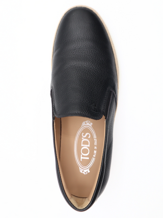 Tods Grained Leather Espadrille Loafers with Rubber Raffia Sole