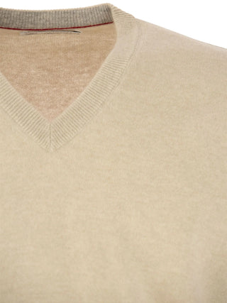 Brunello Cucinelli Cashmere V-Neck Sweater in Beige