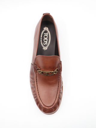 Tods Ruched Leather Gold Chain Loafer