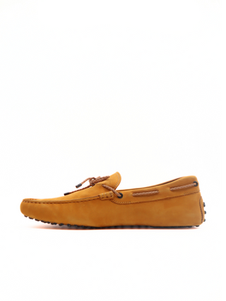 Tods Orange Suede Laced Braided Gommino Driver Shoe