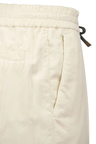 Brunello Cucinelli Velvet Drawstring Pleated Trousers in Ivory