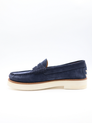 Tods Navy Suede Rubber Sole Moccasin Loafers