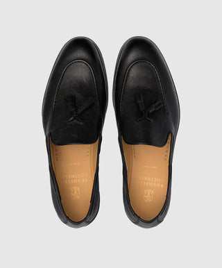 Brunello Cucinelli Grain Leather Tassel Loafers in Black
