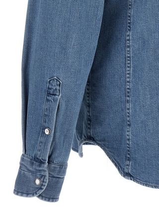 Tom Ford Twill Denim Western Shirt in Denim Blue