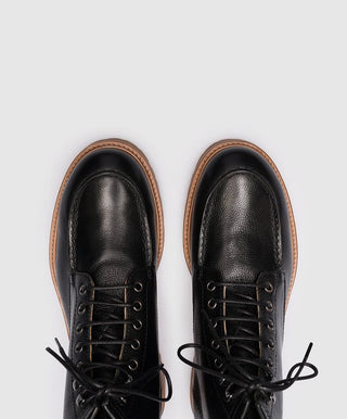 Brunello Cucinelli Pebbled Leather Moc Toe Lace-Up Ankle Boots