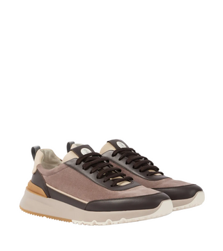 Brunello Cucinelli Leather-trimmed Suede Sneakers in Brown