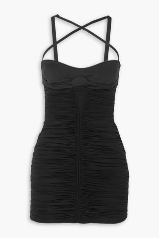 MUGLER CUTOUT RUCHED STRETCH-JERSEY MINI DRESS - Size 34