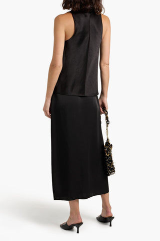 VINCE WRAP-EFFECT VELVET-TRIMMED SATIN-CREPE MIDI SKIRT - Size 6