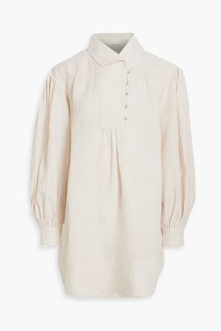 ULLA JOHNSON DANIA STRIPED LINEN MINI DRESS - Size 6