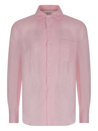 Brunello Cucinelli Linen Rounded-Collar Shirt in Pale Pink