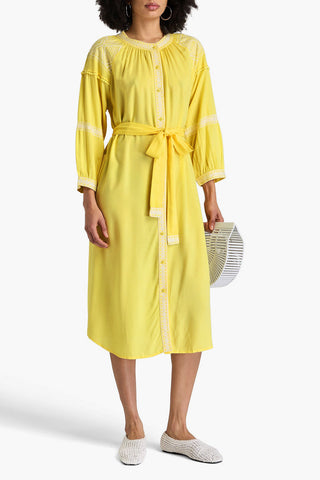 MELISSA ODABASH ALLY EMBROIDERED VOILE MIDI DRESS - Size S