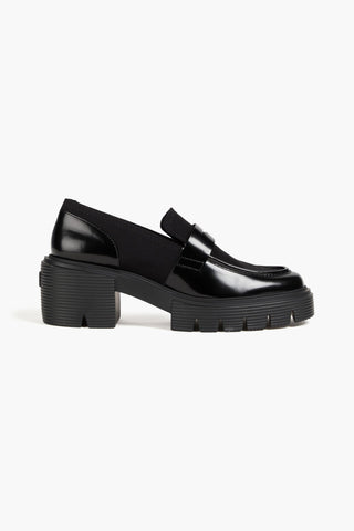 STUART WEITZMAN SOHO GABARDINE AND GLOSSED-LEATHER LOAFERS - Size 8