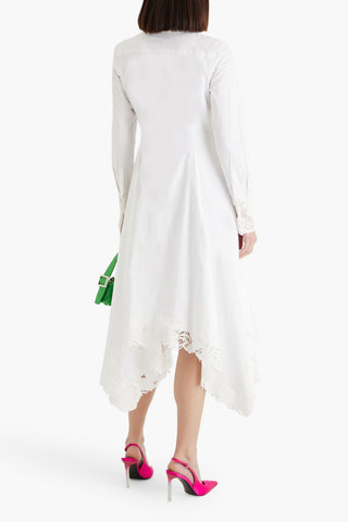 OSCAR DE LA RENTA GUIPURE LACE-TRIMMED COTTON-BLEND POPLIN MIDI SHIRT DRESS - Size 2