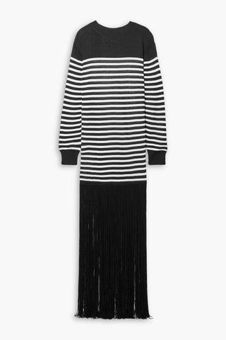KHAITE TORINO FRINGED STRIPED KNITTED MAXI DRESS - Size L