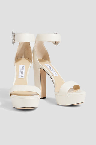 JIMMY CHOO MIONNE 120 LEATHER PLATFORM SANDALS - Size 37