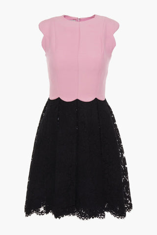 VALENTINO GARAVANI TWO-TONE COTTON-BLEND CREPE AND CORDED LACE MINI DRESS - Size 44