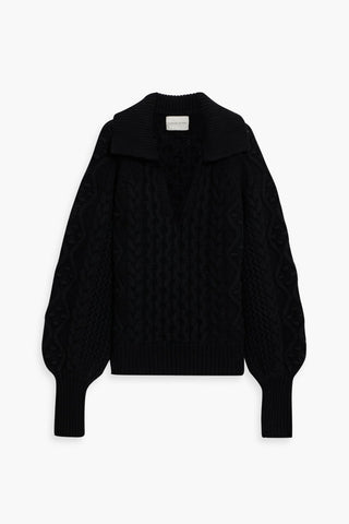 LOULOU STUDIO RAMMU CABLE-KNIT WOOL AND CASHMERE-BLEND POLO SWEATER - Size M