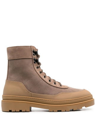 Brunello Cucinelli Technical Fabric and Leather Lace-Up Boots