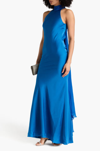 HALSTON SPERANZA DRAPED CHIFFON AND SATIN GOWN - Size 10