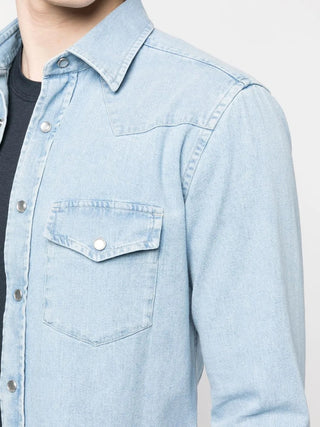 Tom Ford Cotton Point-Yoke Western Shirt Light Blue