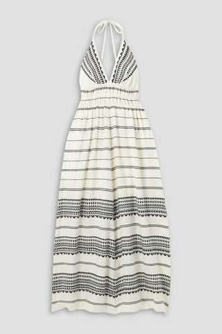 LEMLEM GETE STRIPED COTTON HALTERNECK MIDI DRESS - Size S