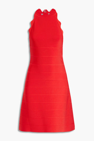 HERVÉ LÉGER SCALLOPED BANDAGE HALTERNECK DRESS - Size S
