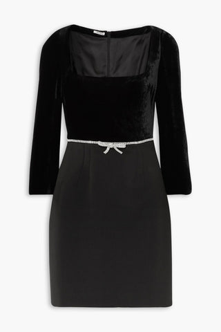 MIU MIU CRYSTAL-EMBELLISHED VELVET AND WOOL-BLEND CREPE MINI DRESS - Size 46