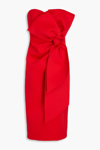 BADGLEY MISCHKA STRAPLESS BOW-DETAILED SCUBA MIDI DRESS - Size 14