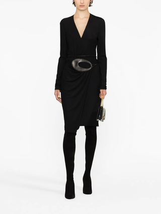 Tom Ford Jersey V-Neck Wrap Dress with Oval Leather Belt