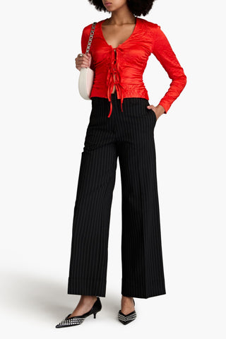 GANNI PINSTRIPED TWILL WIDE-LEG PANTS - Size 32