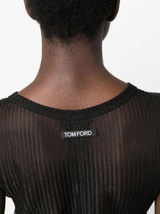 Tom Ford Sheer Ribbed Short Sleeve Blouse Black