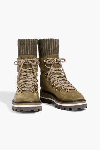 JIMMY CHOO CHIKE SUEDE AND RIBBED-KNIT HIKING BOOTS - Size 39