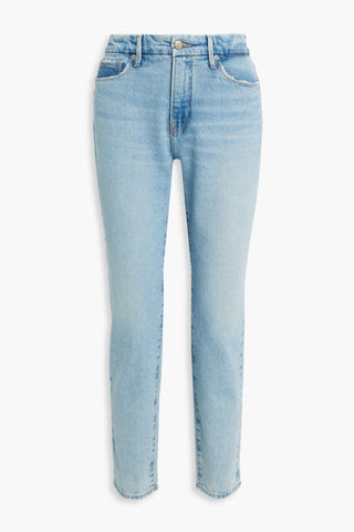 GOOD AMERICAN GOOD GIRL FRAYED MID-RISE SLIM-LEG JEANS - Size 30