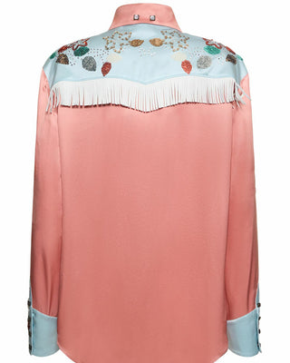 Tom Ford Silk Fringed Embellished Western Shirt Coral Pink