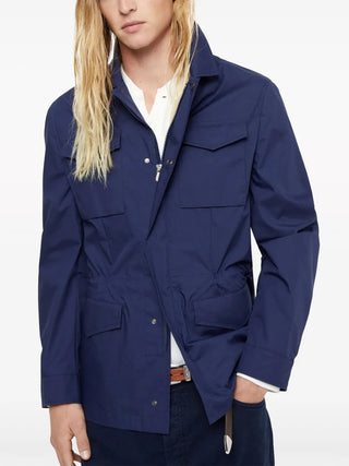 Brunello Cucinelli Cotton Snap-Front Field Jacket in Dark Blue