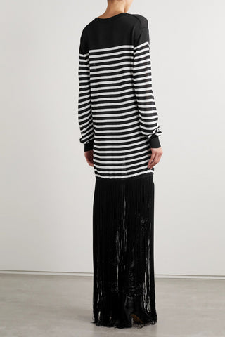 KHAITE TORINO FRINGED STRIPED KNITTED MAXI DRESS - Size L
