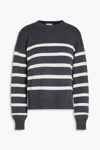 BRUNELLO CUCINELLI BEAD-EMBELLISHED STRIPED CASHMERE SWEATER - Size XS