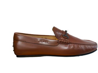 Tods Smooth Leather T-Bar Buckle Driving Loafers Brown