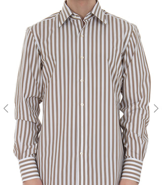 Tom Ford Brown & White Bengal Striped Button Down Dress Shirt