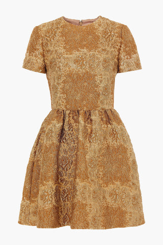 VALENTINO GARAVANI GATHERED METALLIC BROCADE MINI DRESS - Size 42