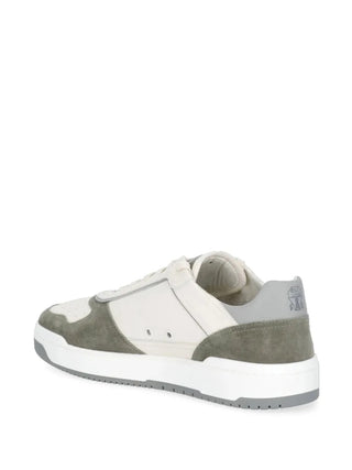Brunello Cucinelli Ecru and Grey Paneled Low-Top Sneakers
