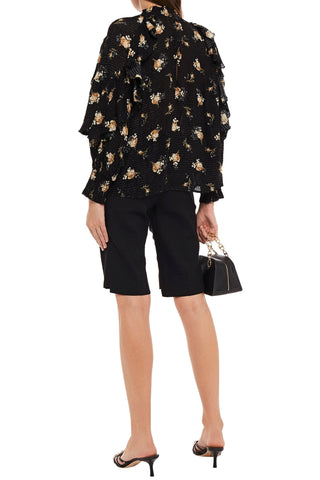 MAJE RUFFLED FLORAL-PRINT FIL COUP WOVEN BLOUSE - Size 2