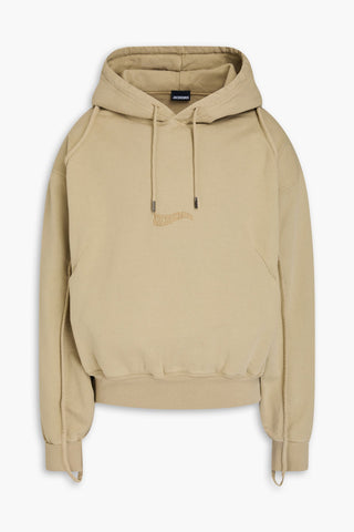 JACQUEMUS EMBROIDERED COTTON-FLEECE HOODIE - Size L